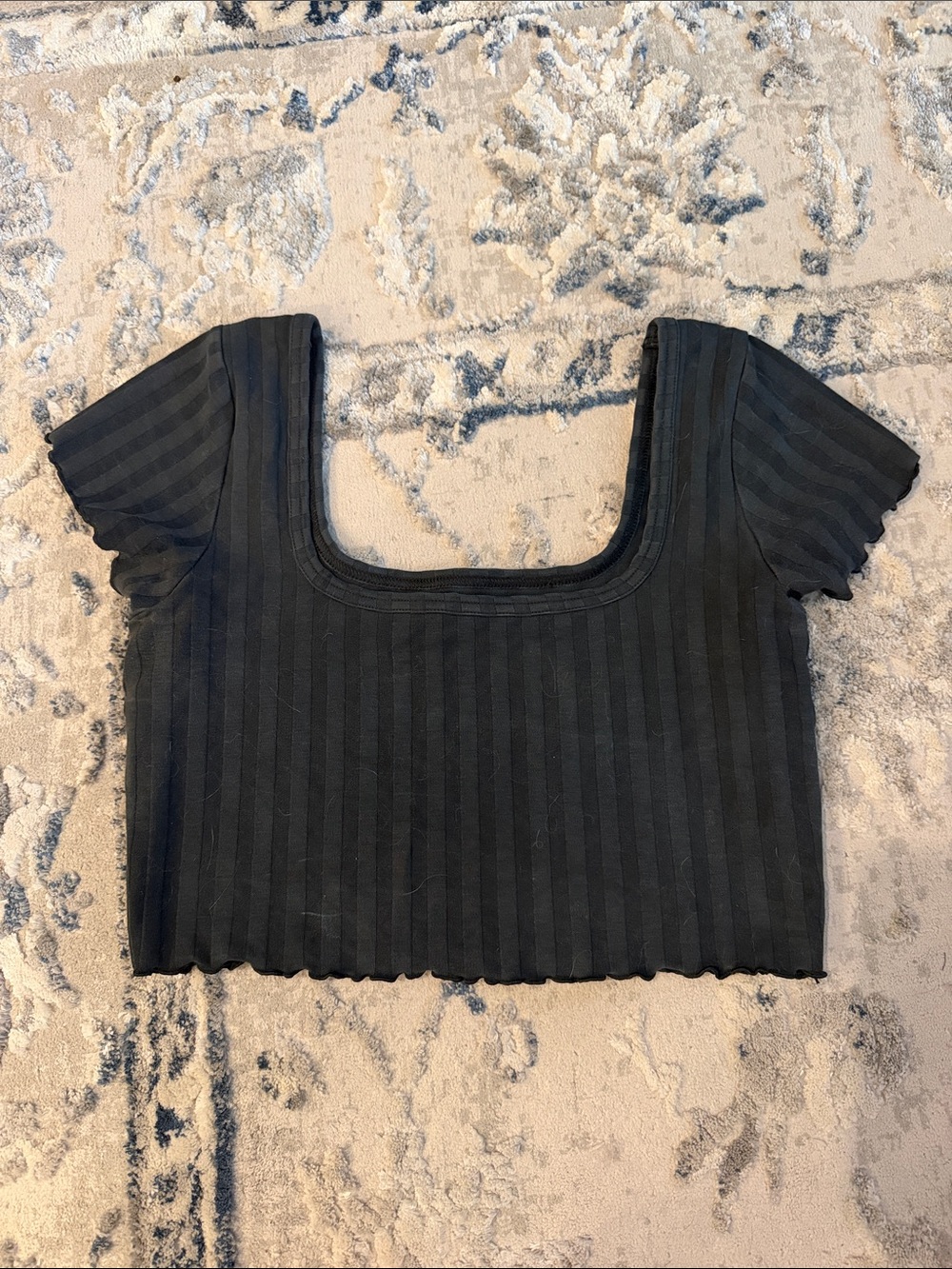 aerie Black Ribbed Square-Neck Crop Top